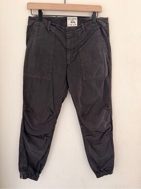Nili Lotan Cropped Military Pants Washed Black Charcoal Zip Ankle Size 4
